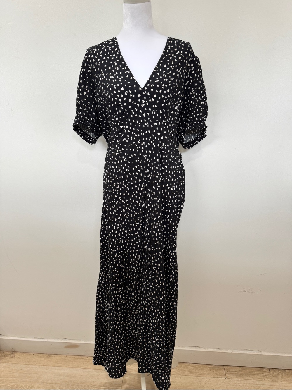 Black & White Dot V-Neck Maxi Dress